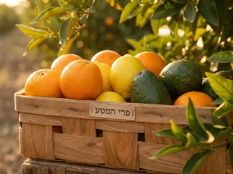 מבחר פירות עונתיים טריים בארגז עץ